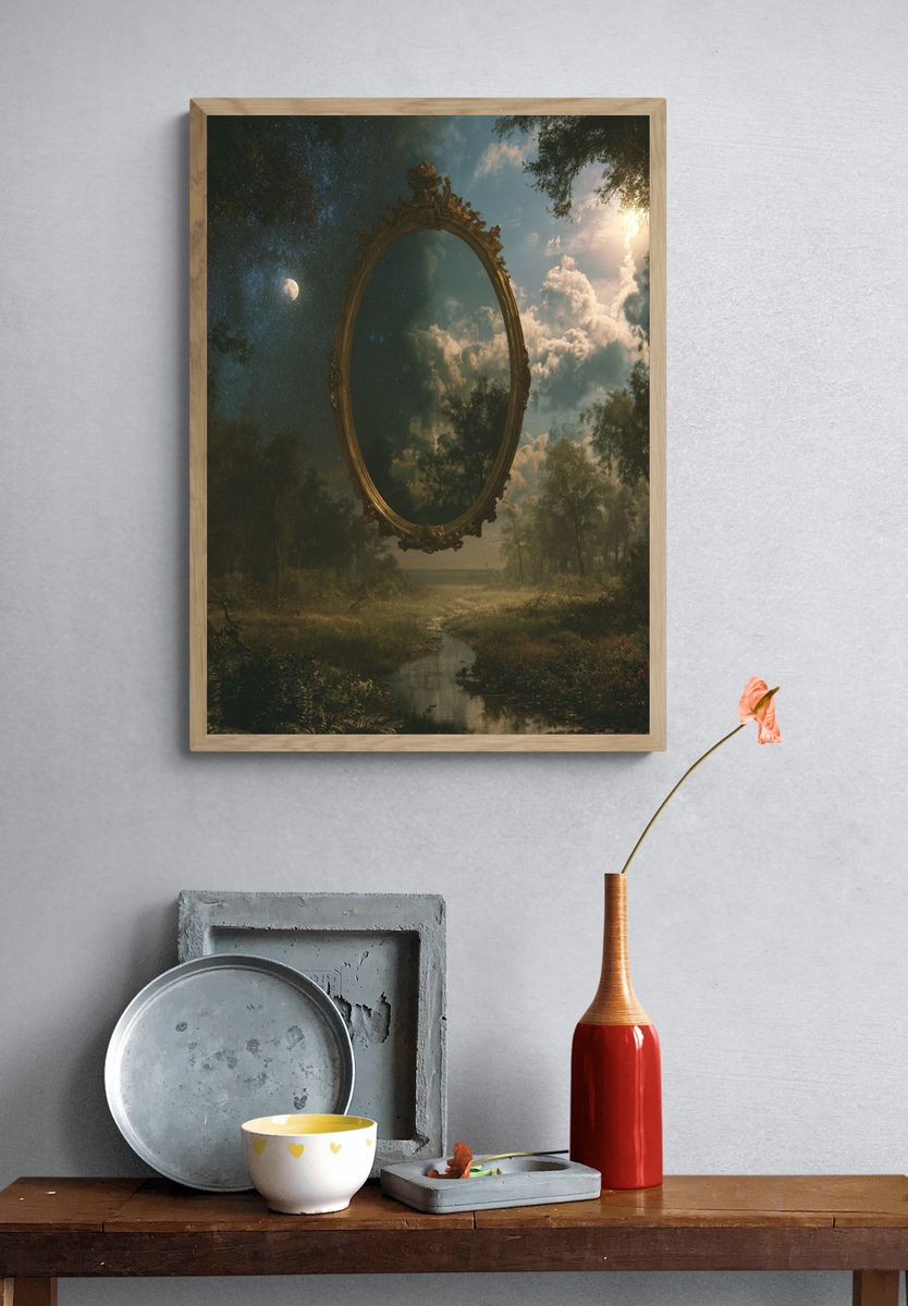 Surreal Forest Mirror Print. — room view 3