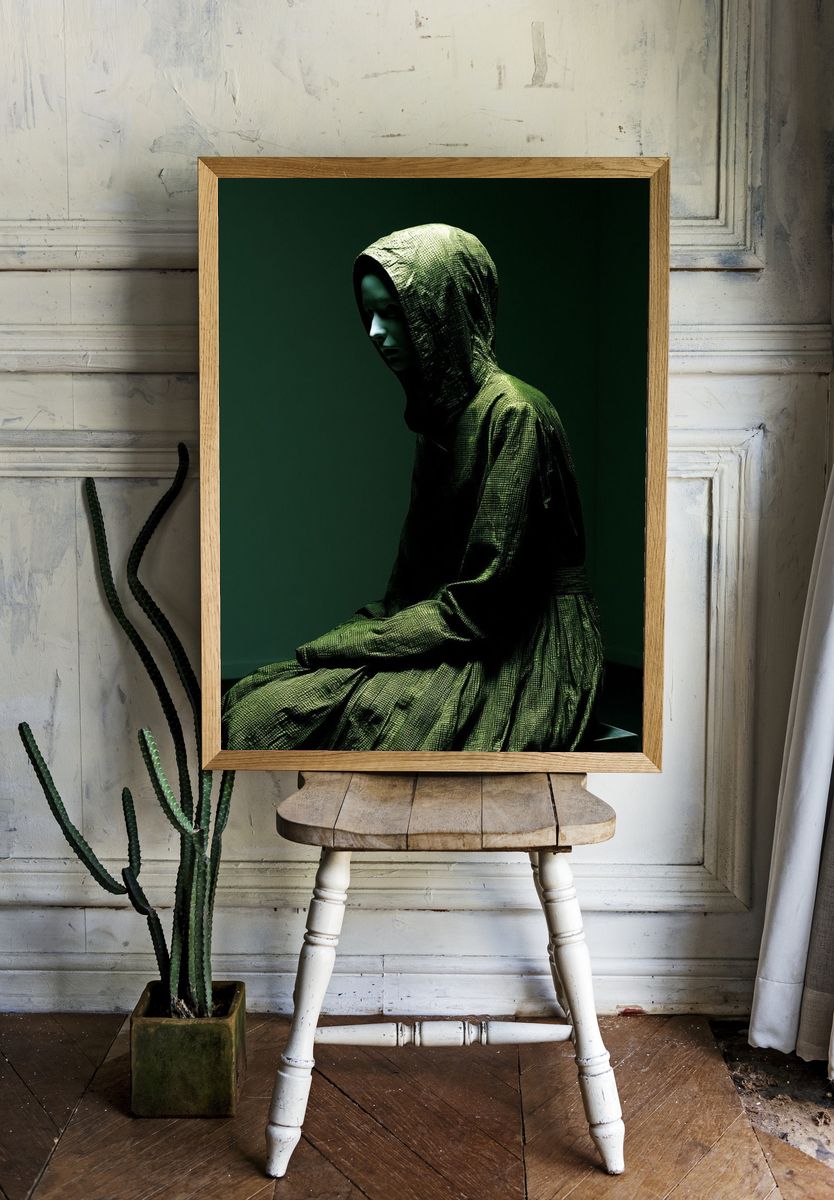 Hooded Figure Portrait Print. room preview