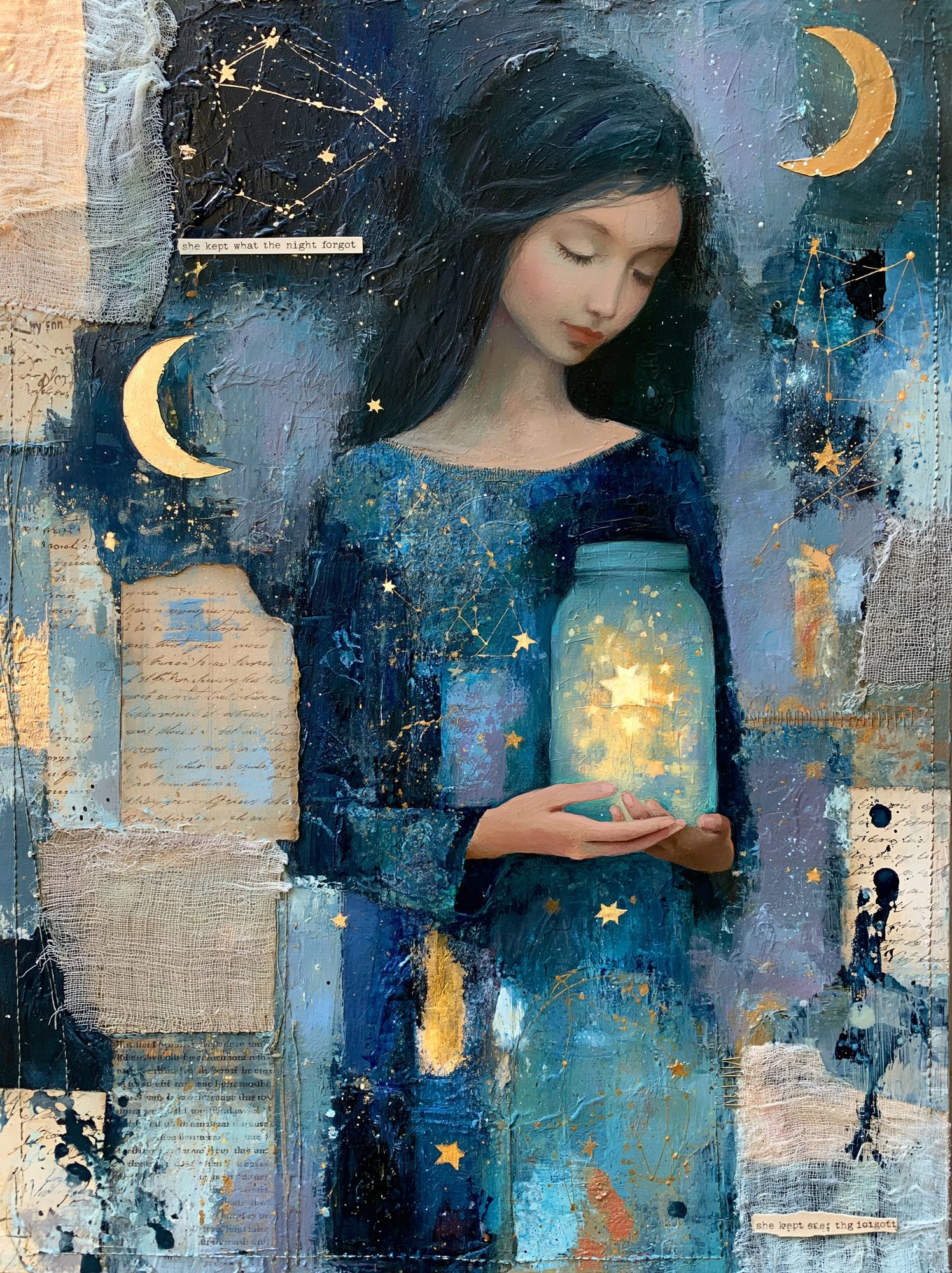 Celestial Girl with Lantern Print. poster — fine-art art