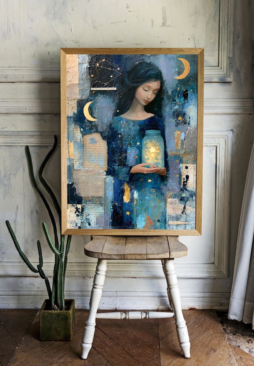 Celestial Girl with Lantern Print. room preview