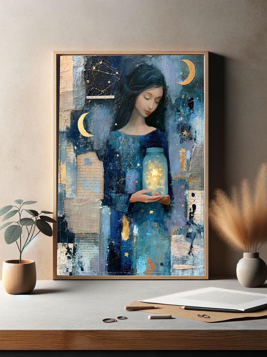 Celestial Girl with Lantern Print. — room view 2