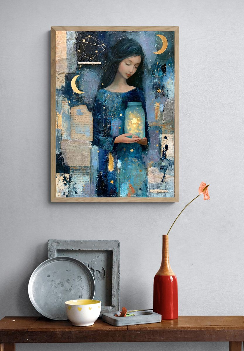 Celestial Girl with Lantern Print. — room view 3