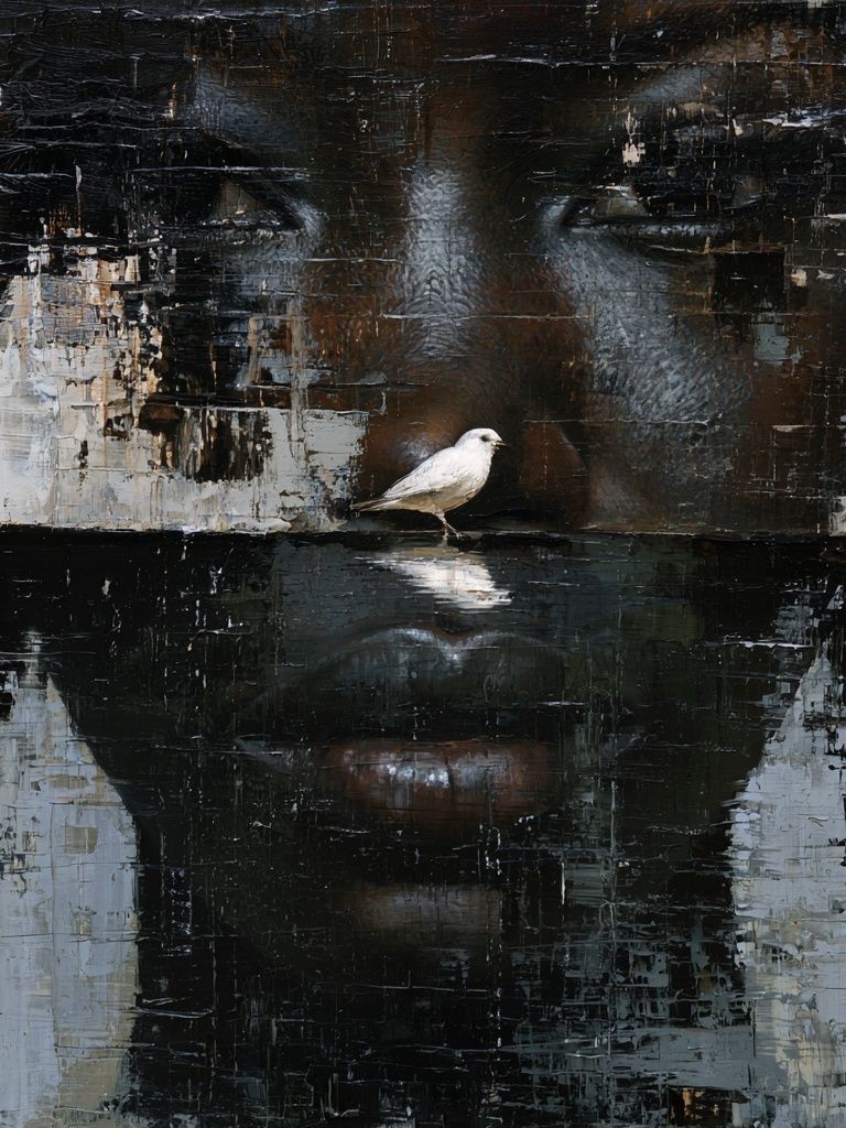 Bird and Face Abstract Portrait Print. poster detail