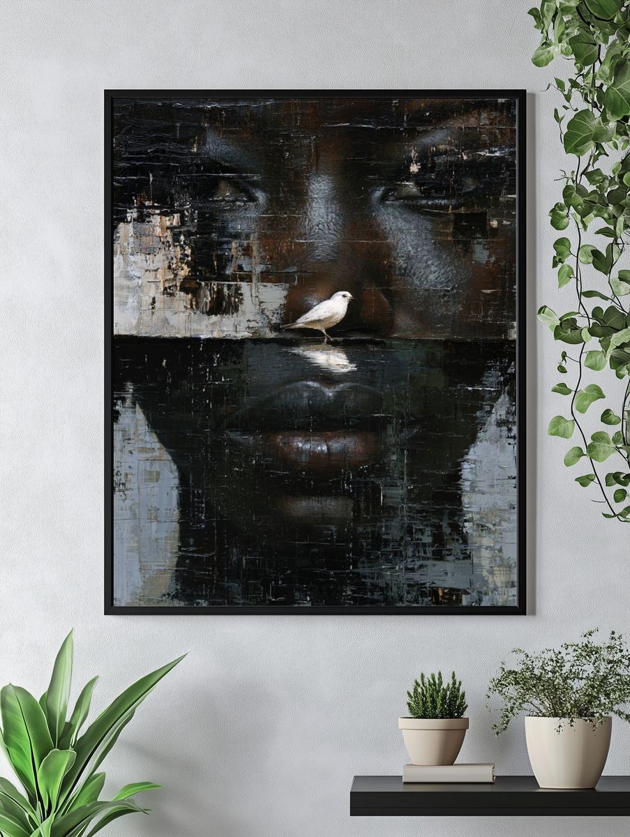 Bird and Face Abstract Portrait Print. — room view 4