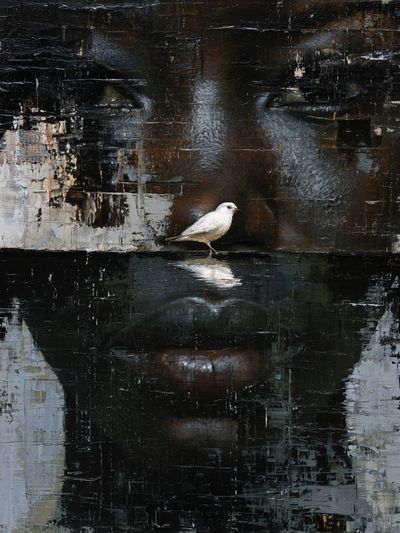 Bird and Face Abstract Portrait Print. poster