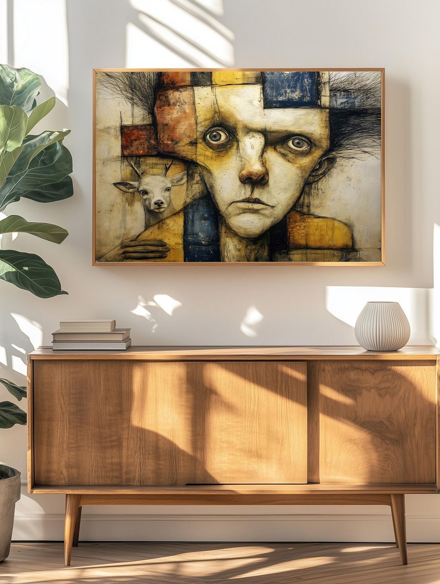 Surreal Deer Portrait Fine-Art Poster. — room view 3