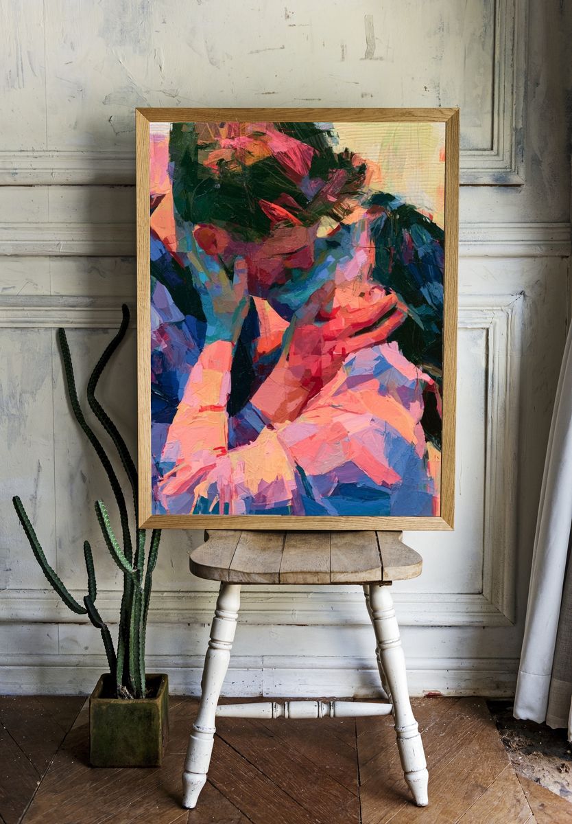 Abstract Couple Embrace Poster. — room view 1