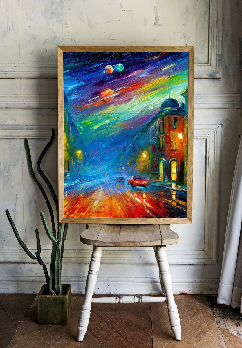 Neon City Street — Fine-Art Print. — room view 1