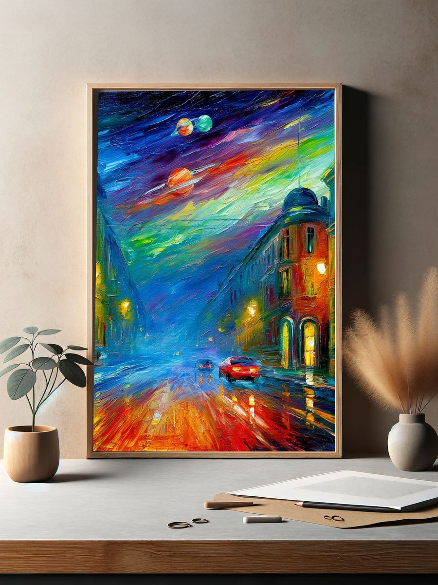 Neon City Street — Fine-Art Print. — room view 2