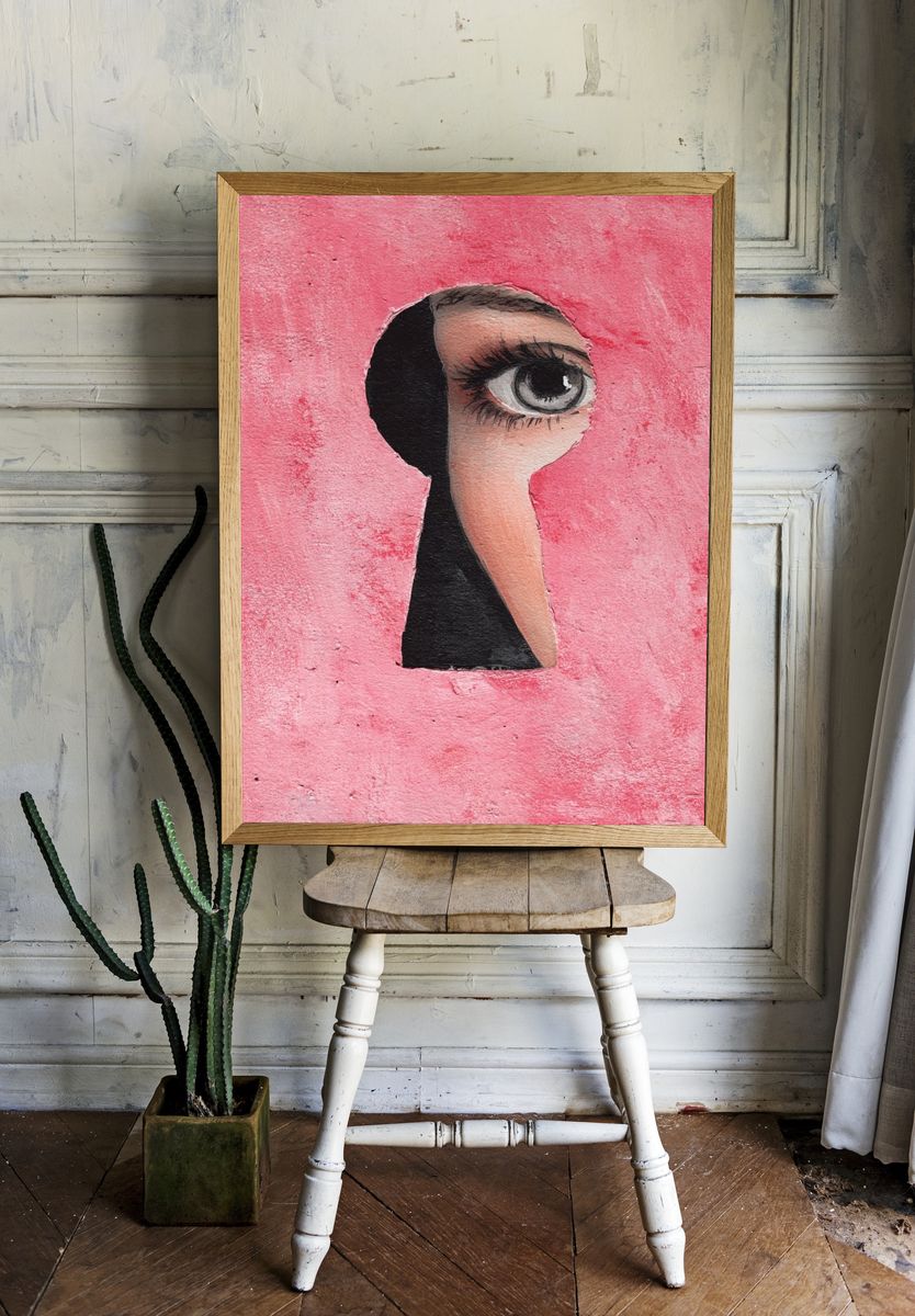 Keyhole Eye Surrealism Print. room preview