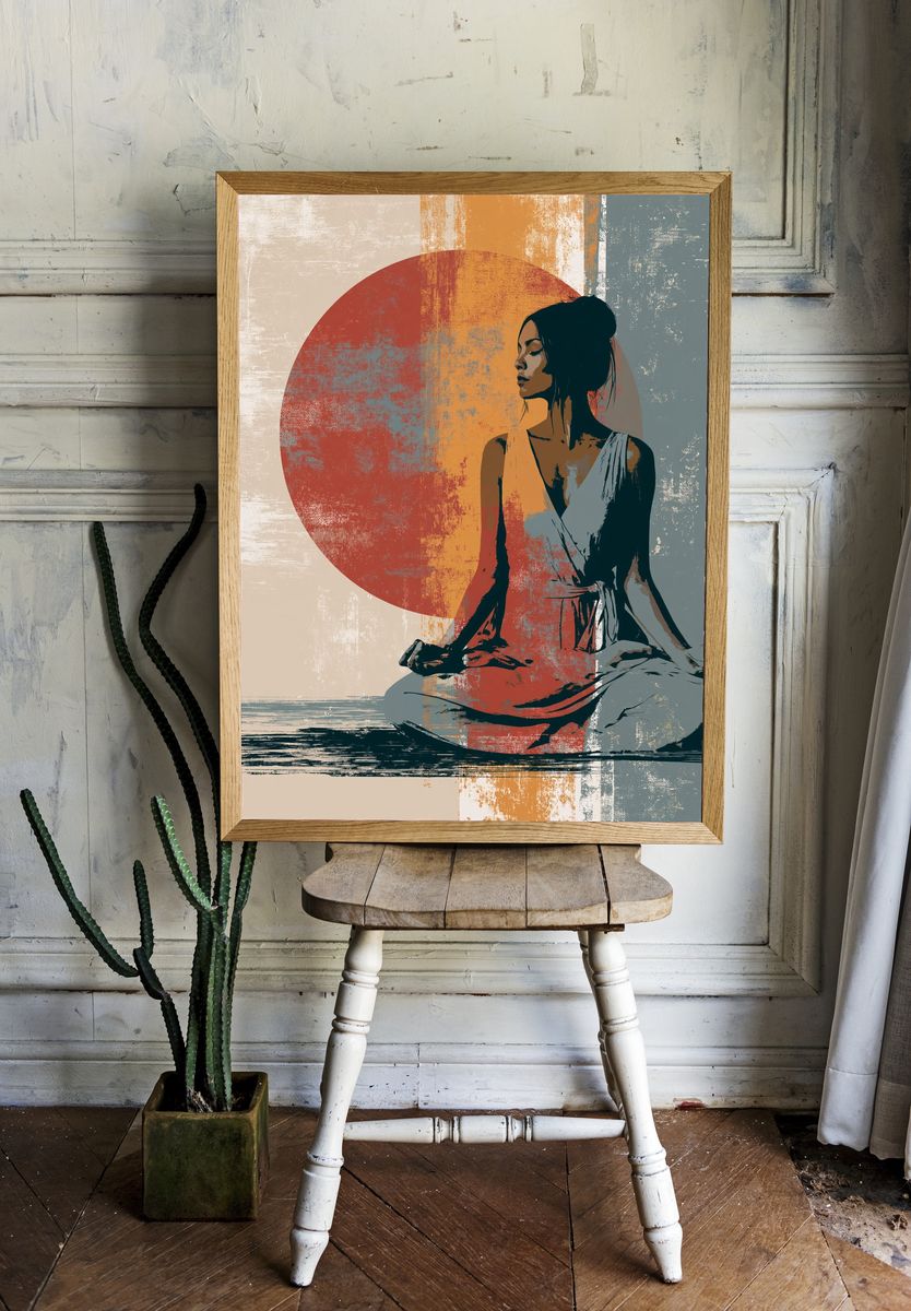 Meditative Woman Contemporary Print. room preview