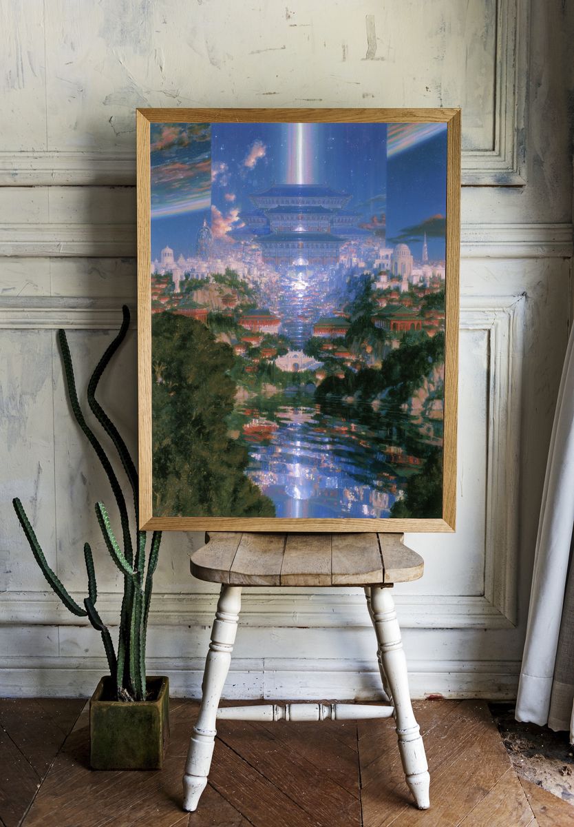 Celestial Temple Cityscape Print. — room view 1
