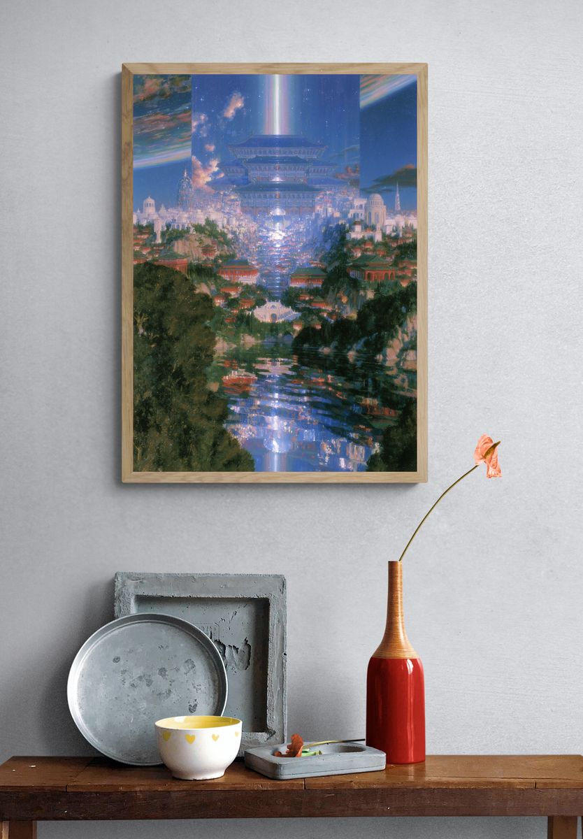 Celestial Temple Cityscape Print. — room view 3
