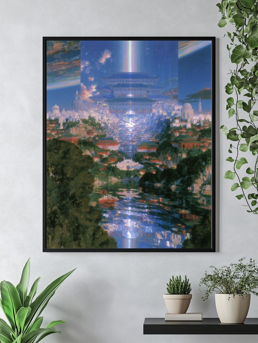 Celestial Temple Cityscape Print. — room view 4