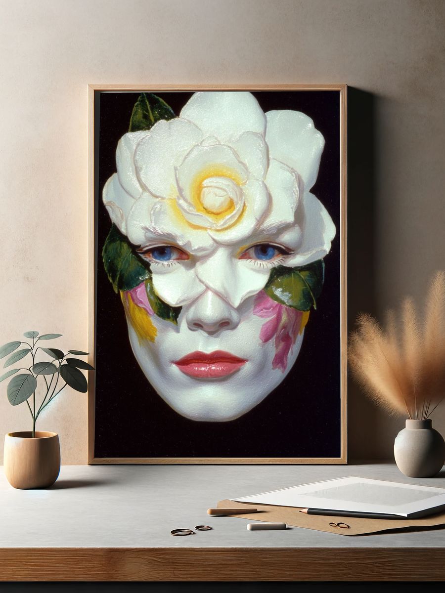 Floral Mask Portrait Print. — room view 2