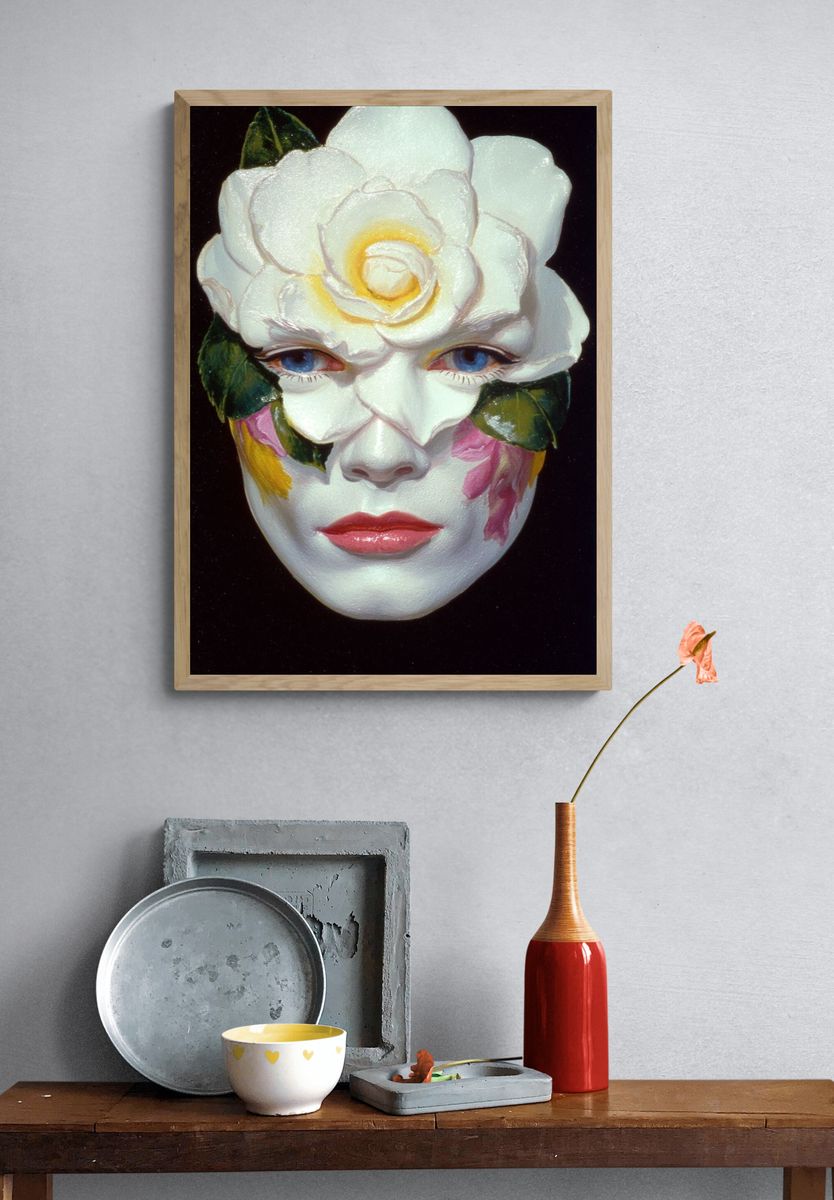 Floral Mask Portrait Print. — room view 3