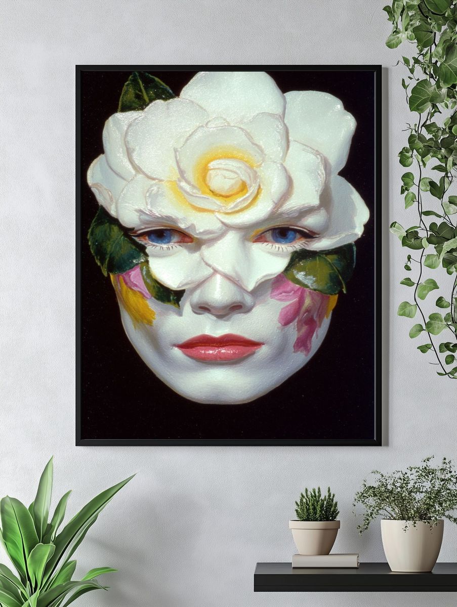 Floral Mask Portrait Print. — room view 4
