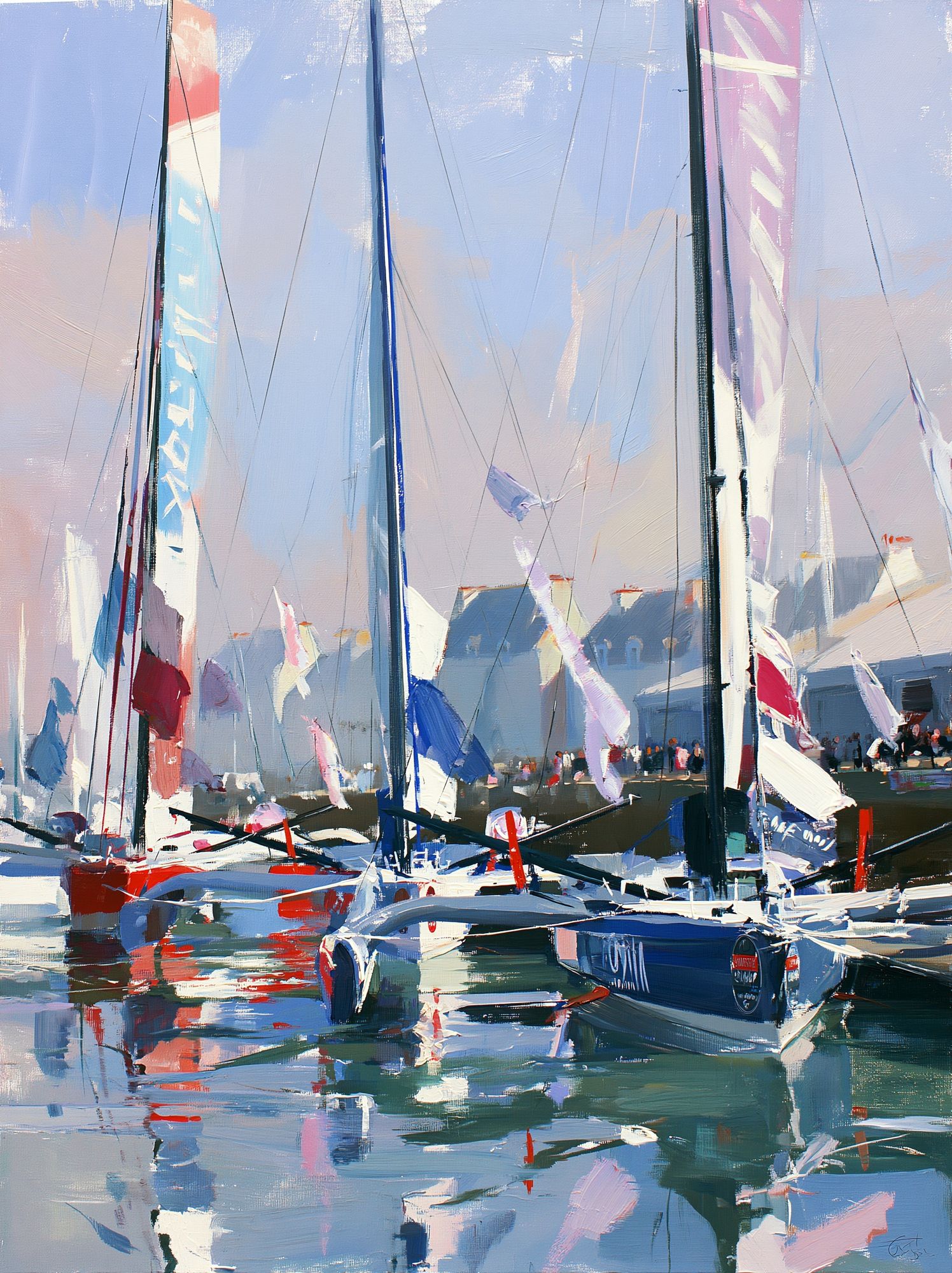 Sailboats Harbor Impressionist Poster. poster — fine-art art