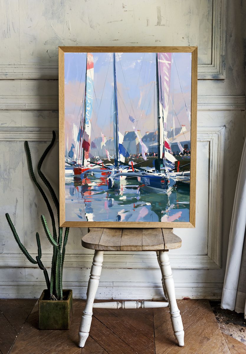 Sailboats Harbor Impressionist Poster. room preview