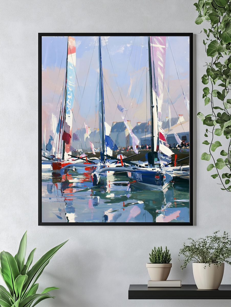 Sailboats Harbor Impressionist Poster. — room view 4