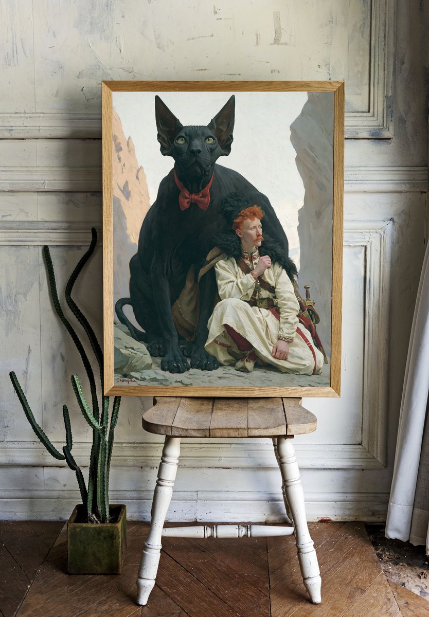 Black Cat and Warrior Fine-Art Poster. room preview