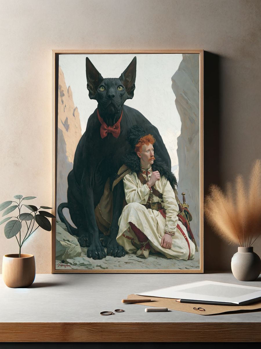 Black Cat and Warrior Fine-Art Poster. — room view 2