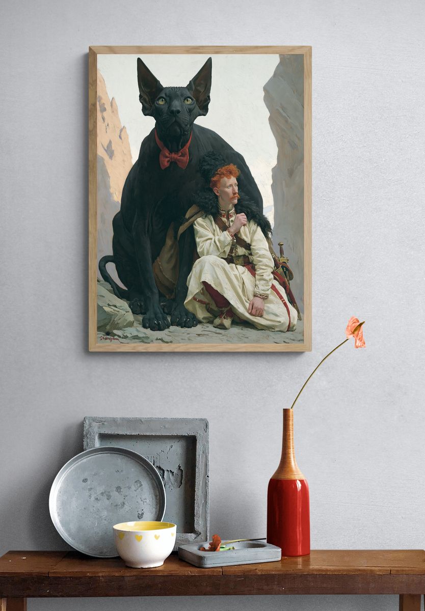 Black Cat and Warrior Fine-Art Poster. — room view 3