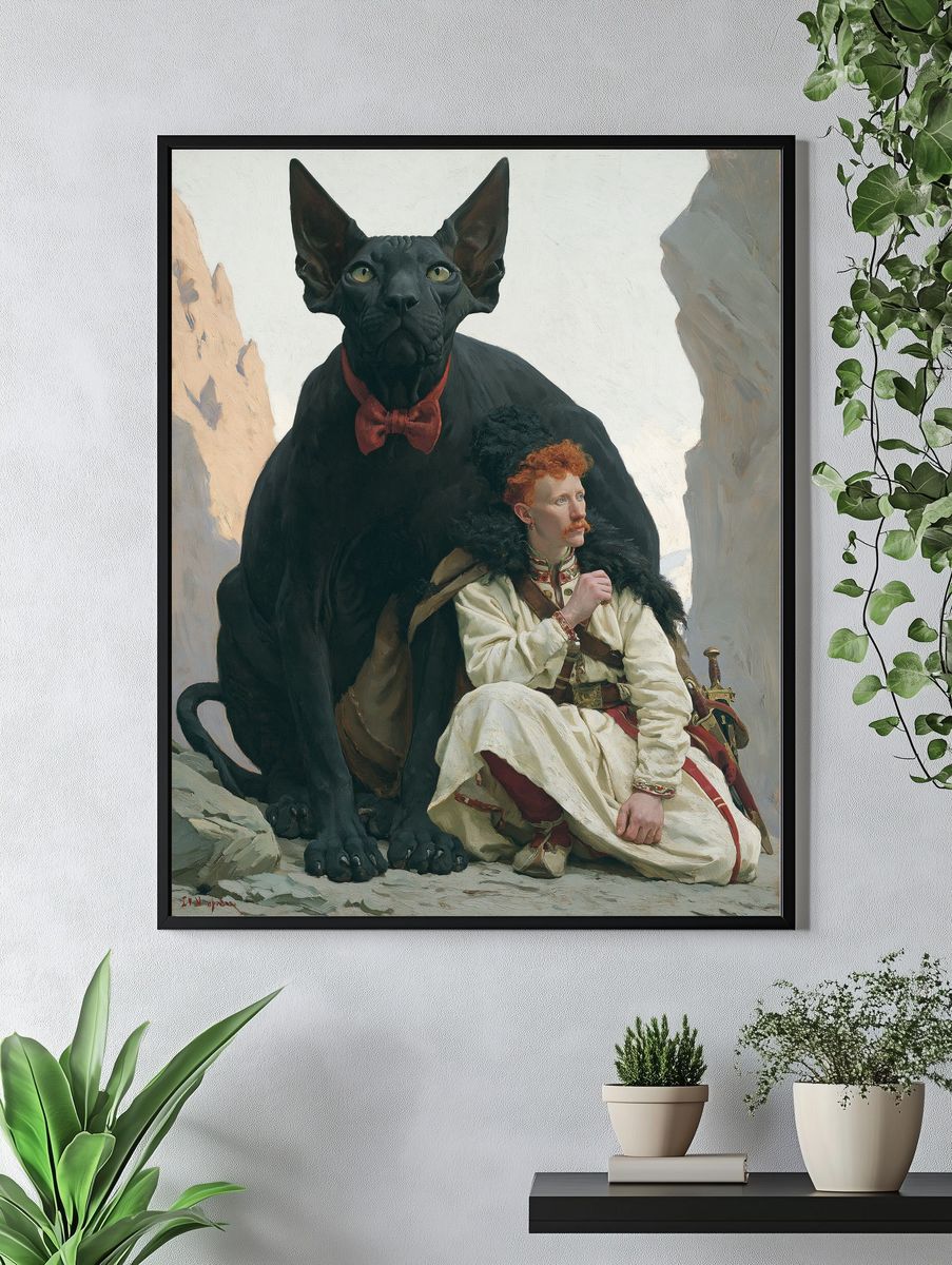 Black Cat and Warrior Fine-Art Poster. — room view 4