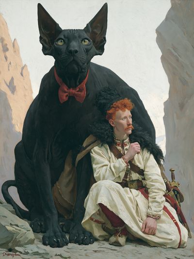 Black Cat and Warrior Fine-Art Poster. poster