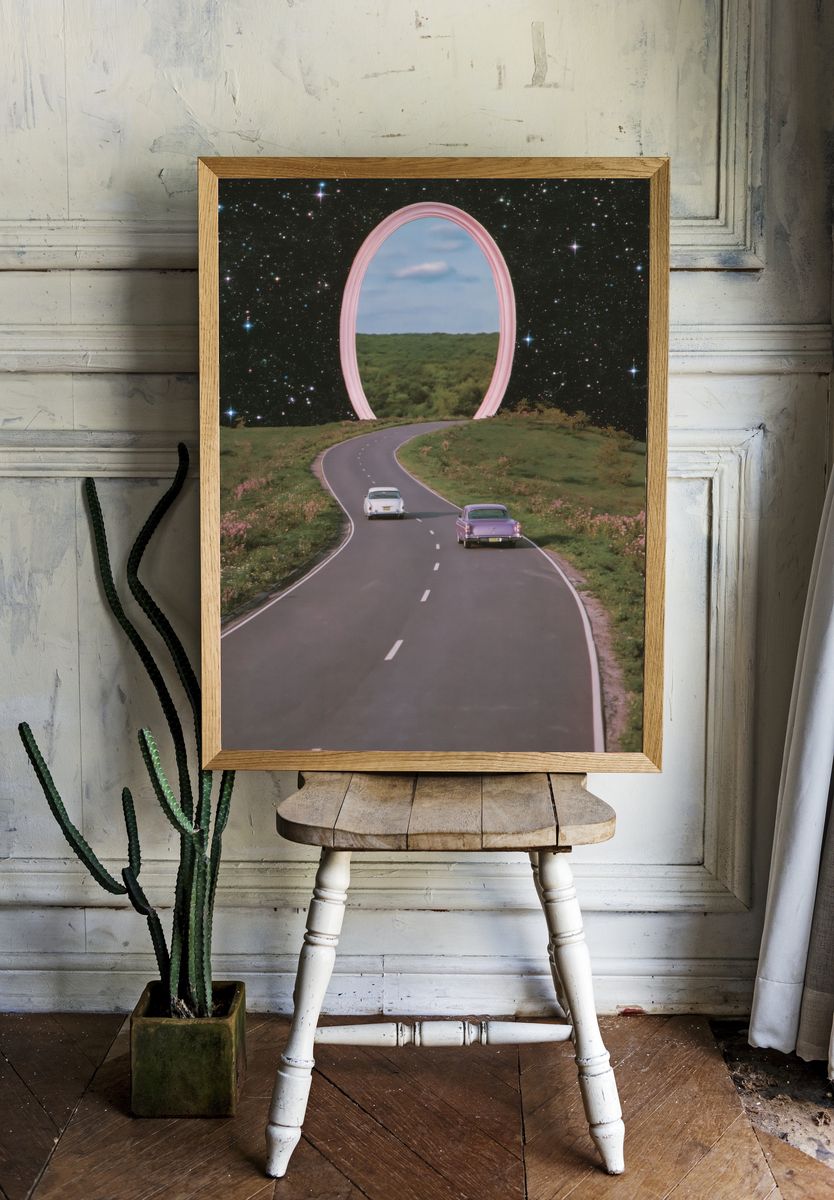 Surreal Cosmic Road Trip Poster. room preview