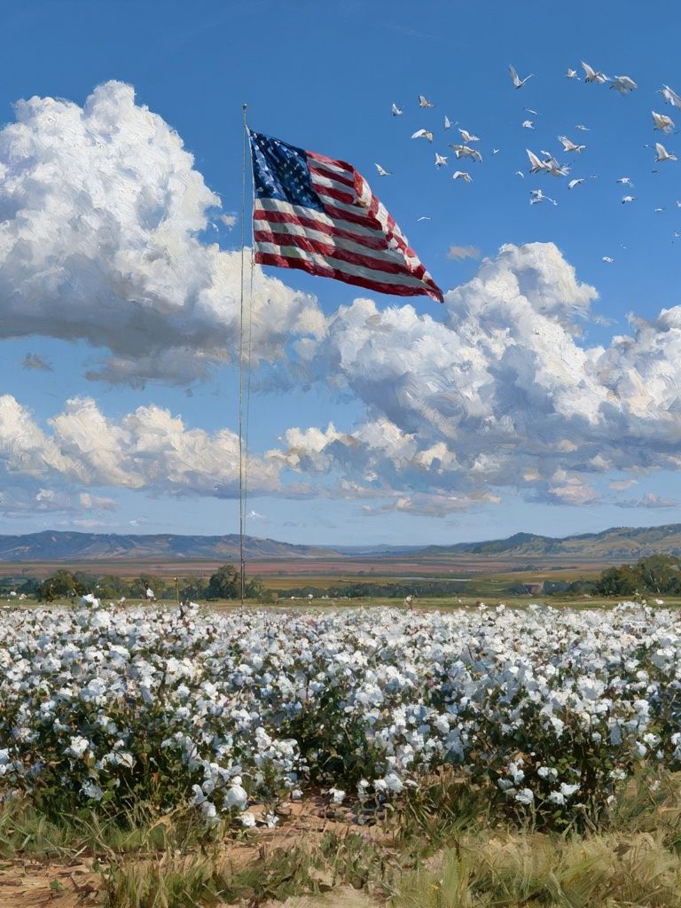 American Flag Field Landscape Print. poster — fine-art art