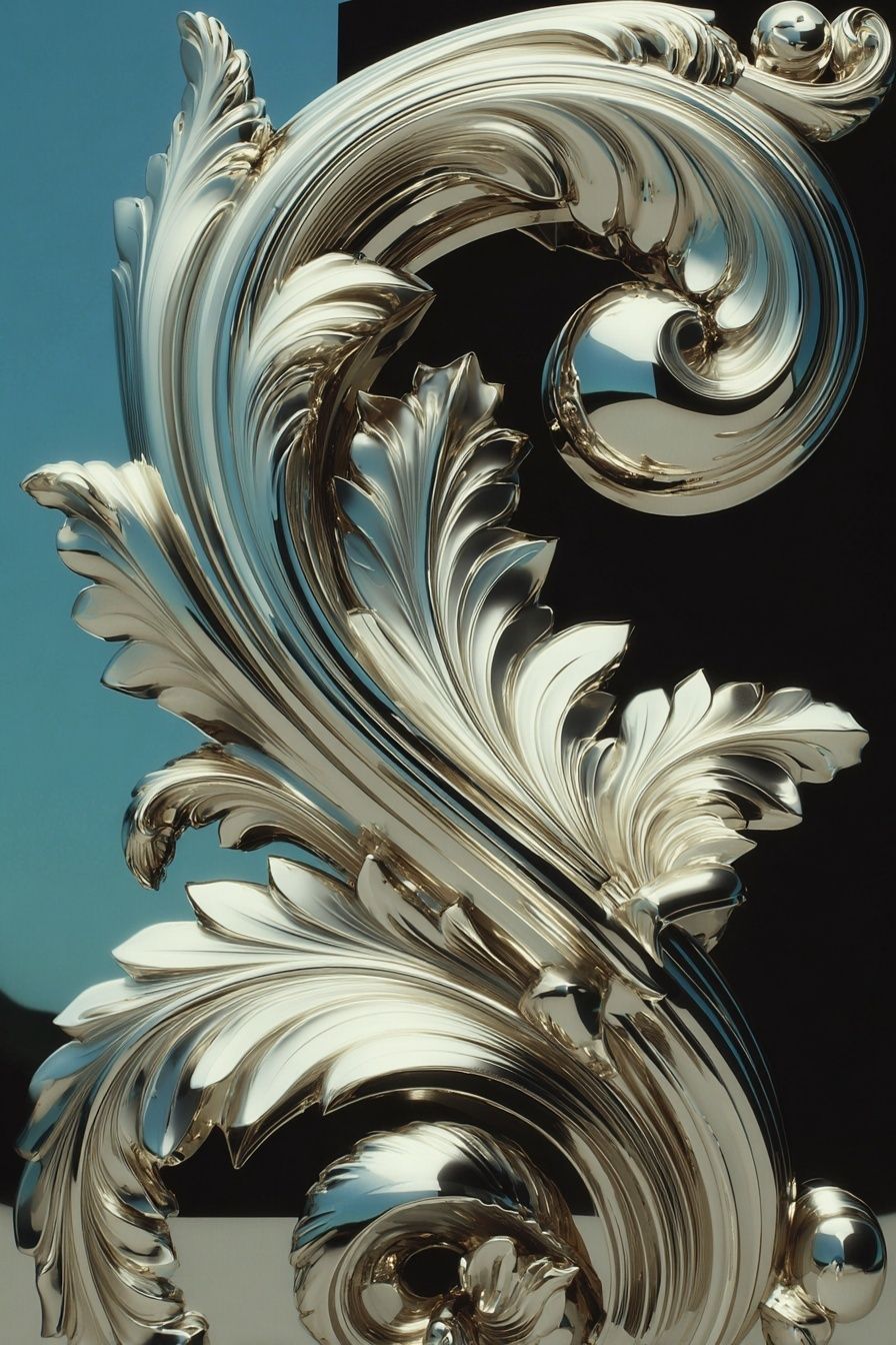 Chrome Baroque Scroll Poster. poster — fine-art art