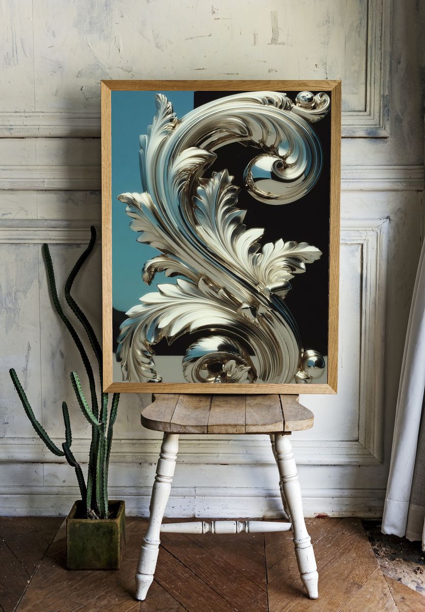 Chrome Baroque Scroll Poster. — room view 1