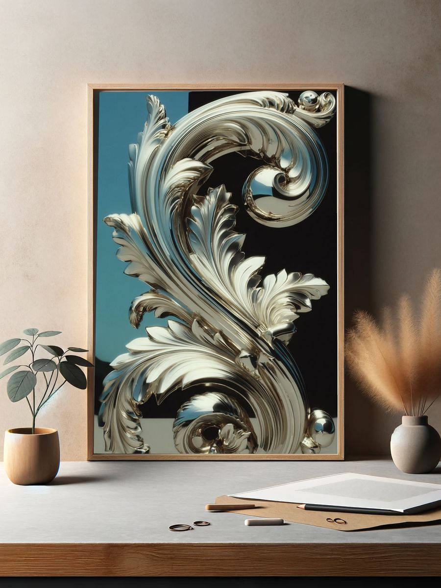 Chrome Baroque Scroll Poster. — room view 2