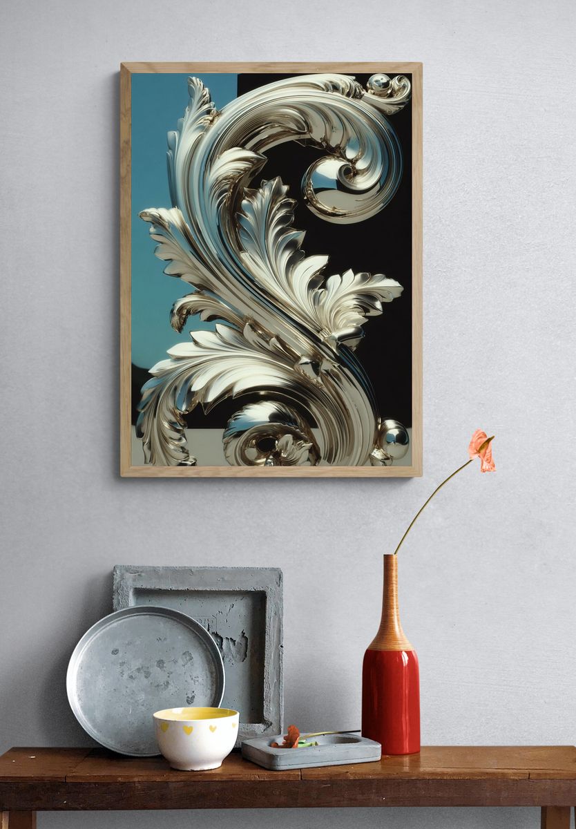 Chrome Baroque Scroll Poster. — room view 3