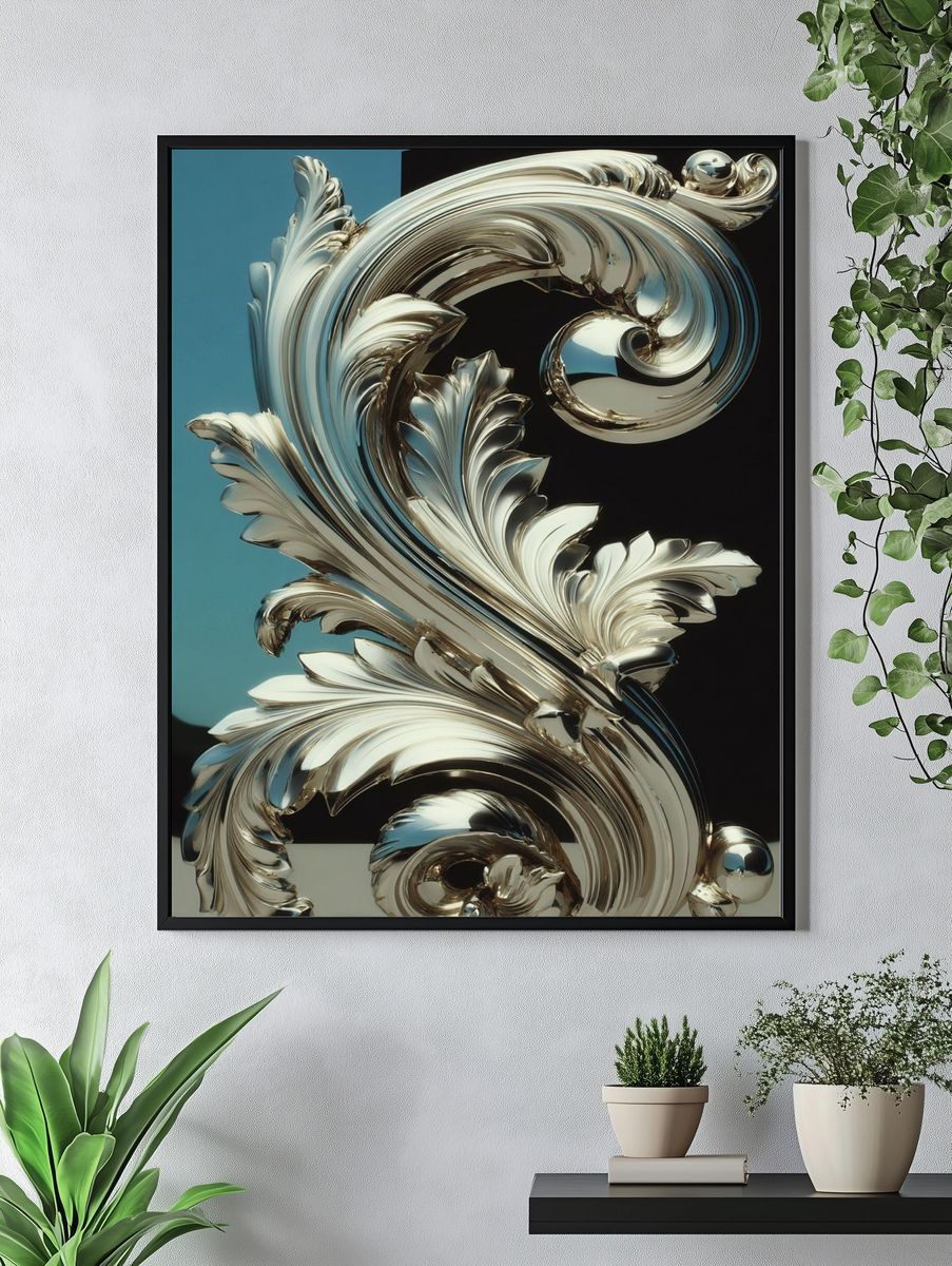 Chrome Baroque Scroll Poster. — room view 4
