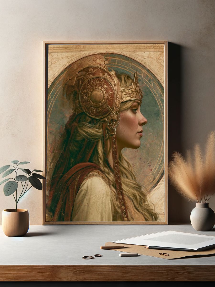Crowned Warrior Portrait Print. — room view 2