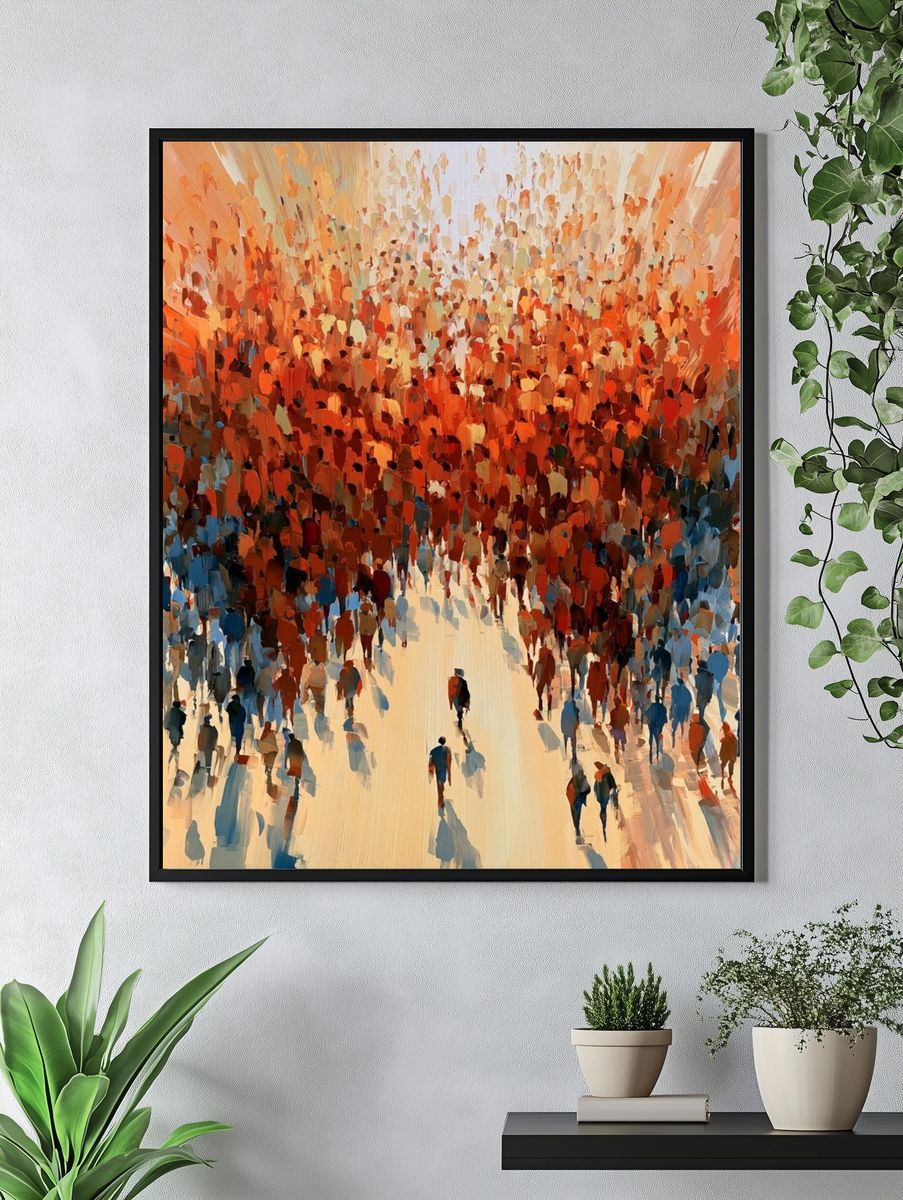 Floating Red Umbrellas Surreal Print. — room view 4