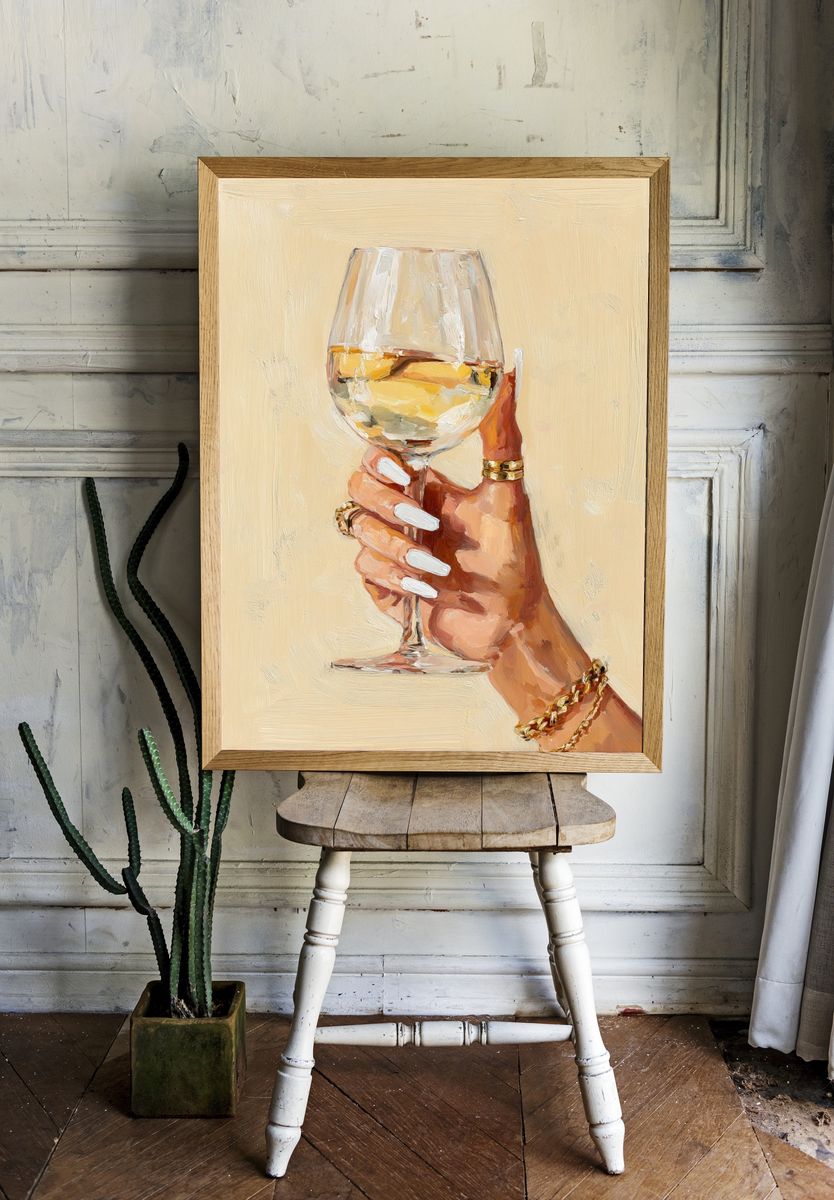 Wine Glass Hand Illustration Print. — room view 1