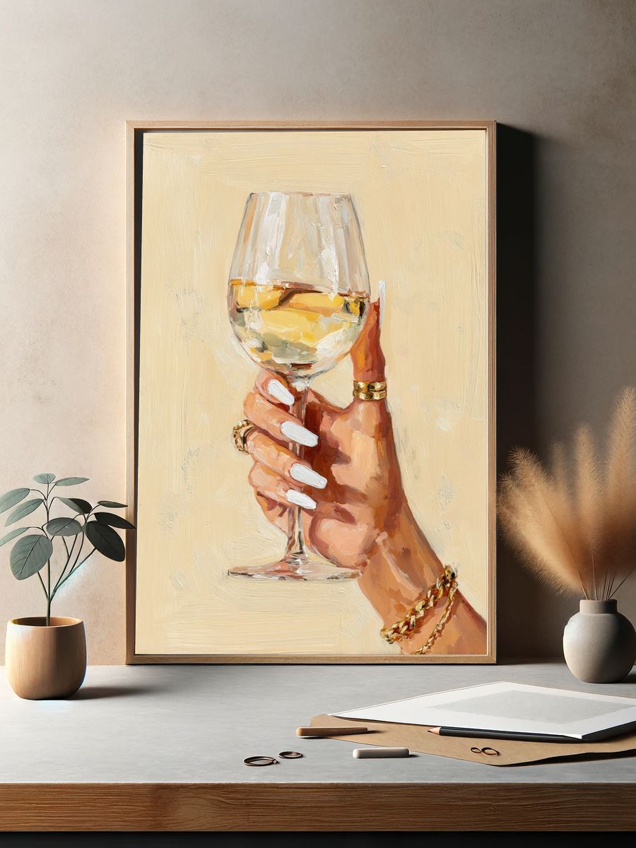 Wine Glass Hand Illustration Print. — room view 2