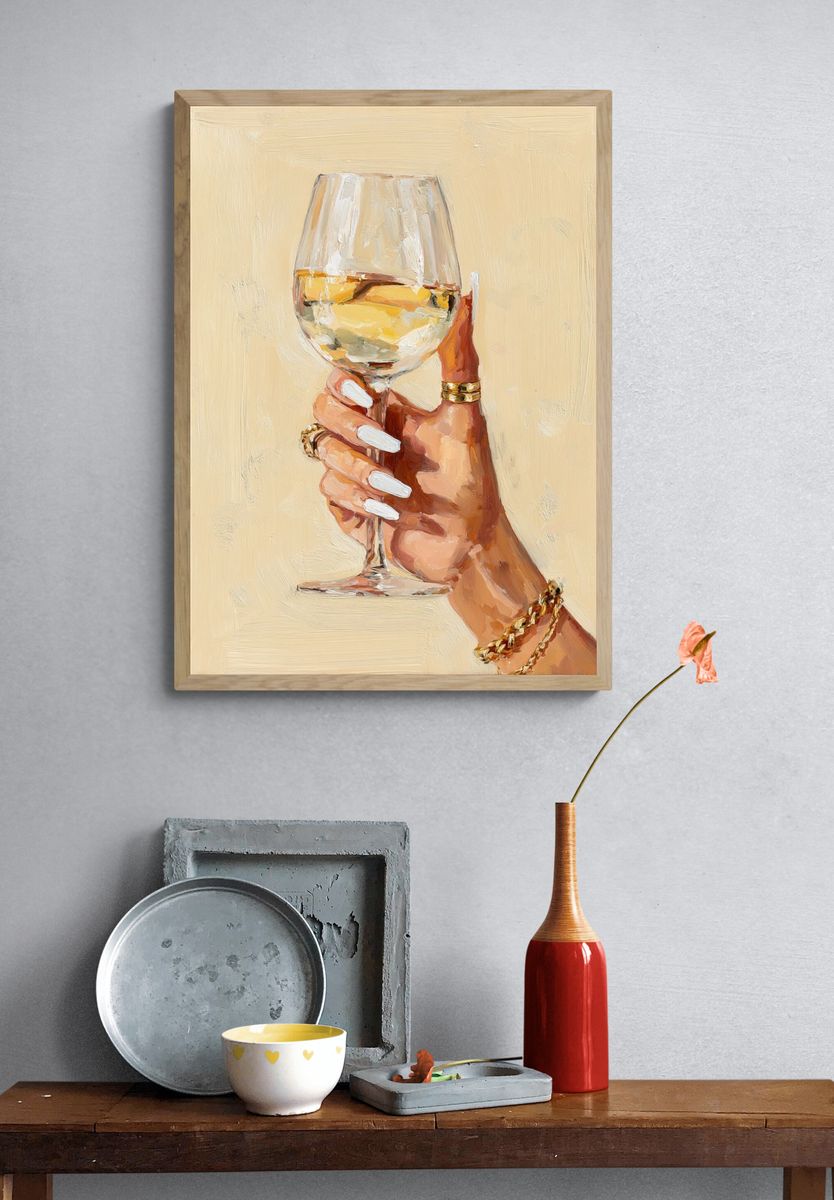 Wine Glass Hand Illustration Print. — room view 3