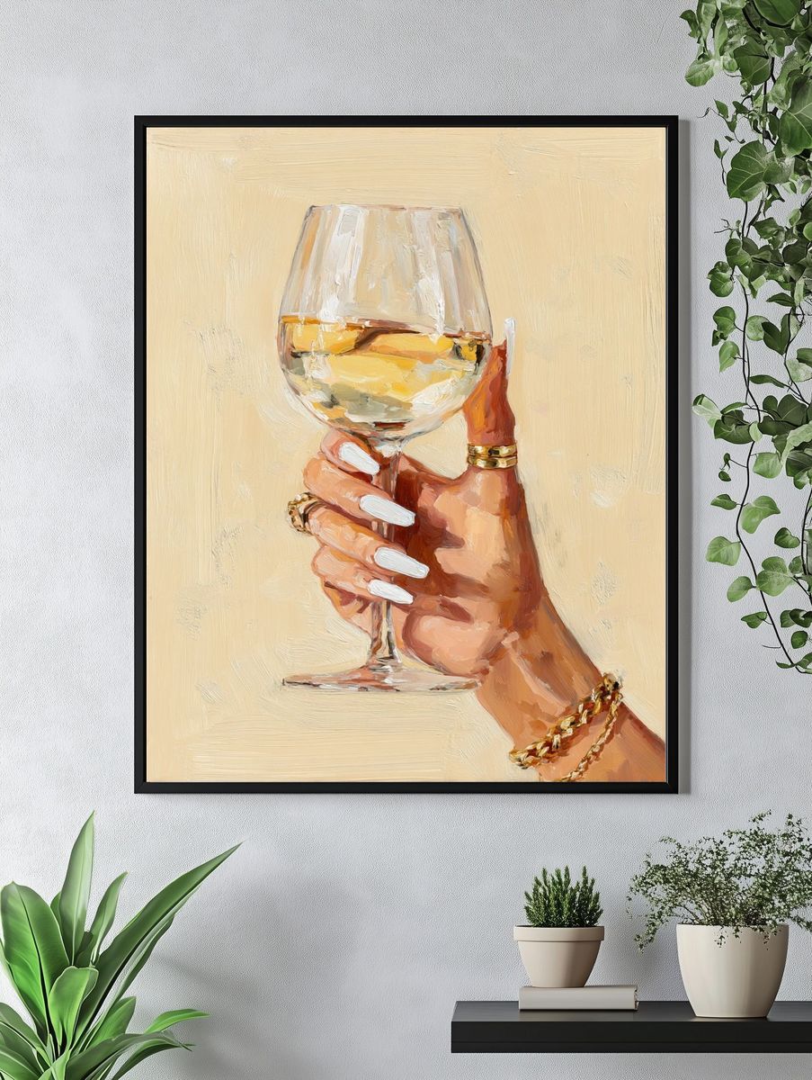 Wine Glass Hand Illustration Print. — room view 4
