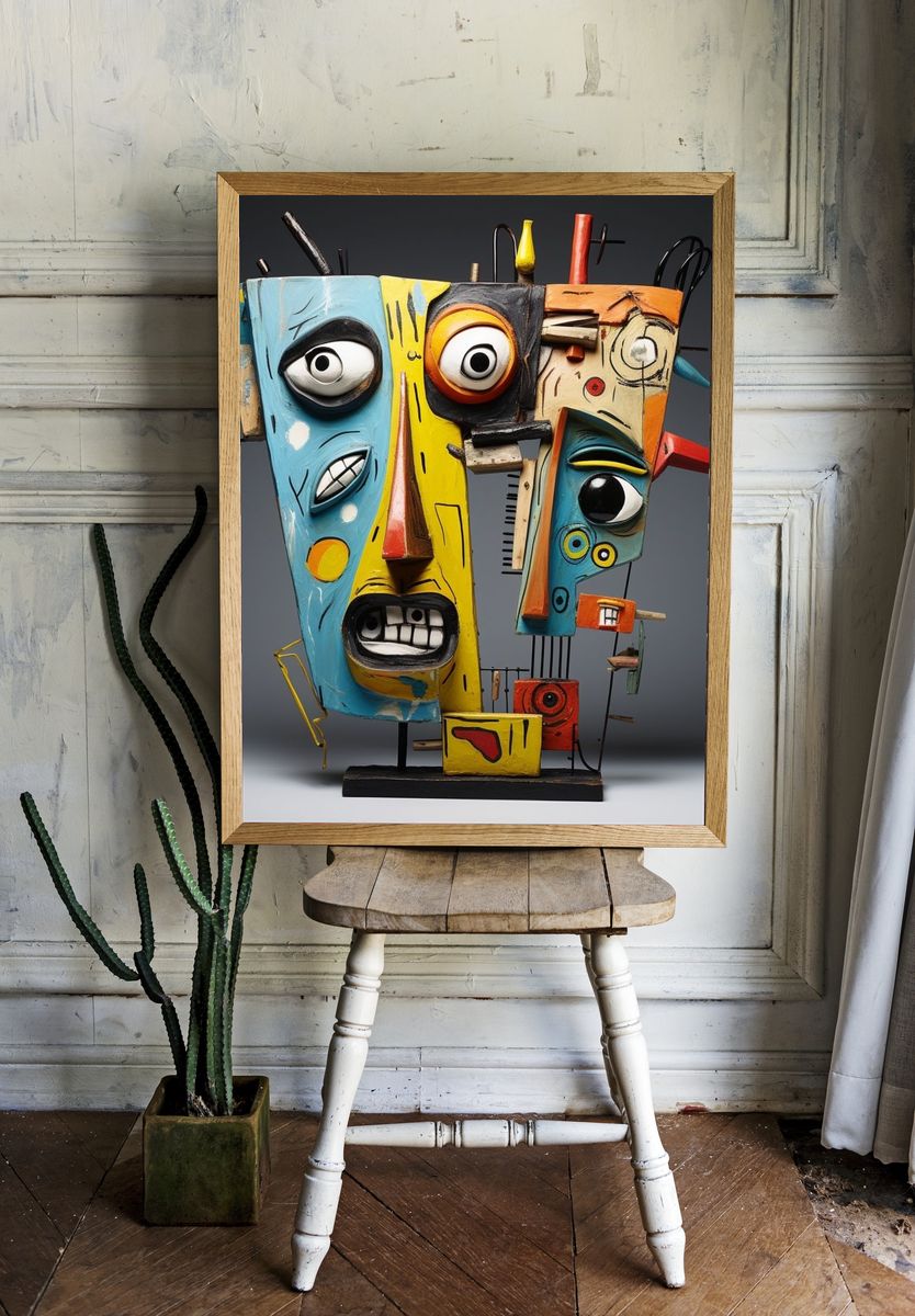 Surreal Mask Sculpture Print. room preview