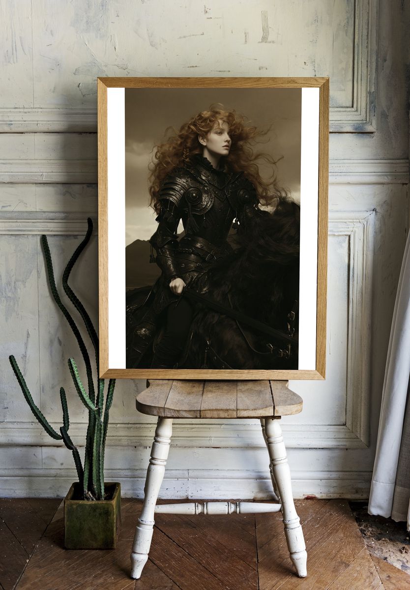 Armored Red-Haired Warrior Portrait Print. — room view 1