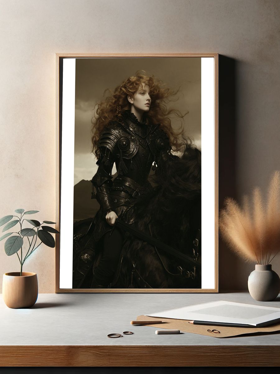 Armored Red-Haired Warrior Portrait Print. — room view 2