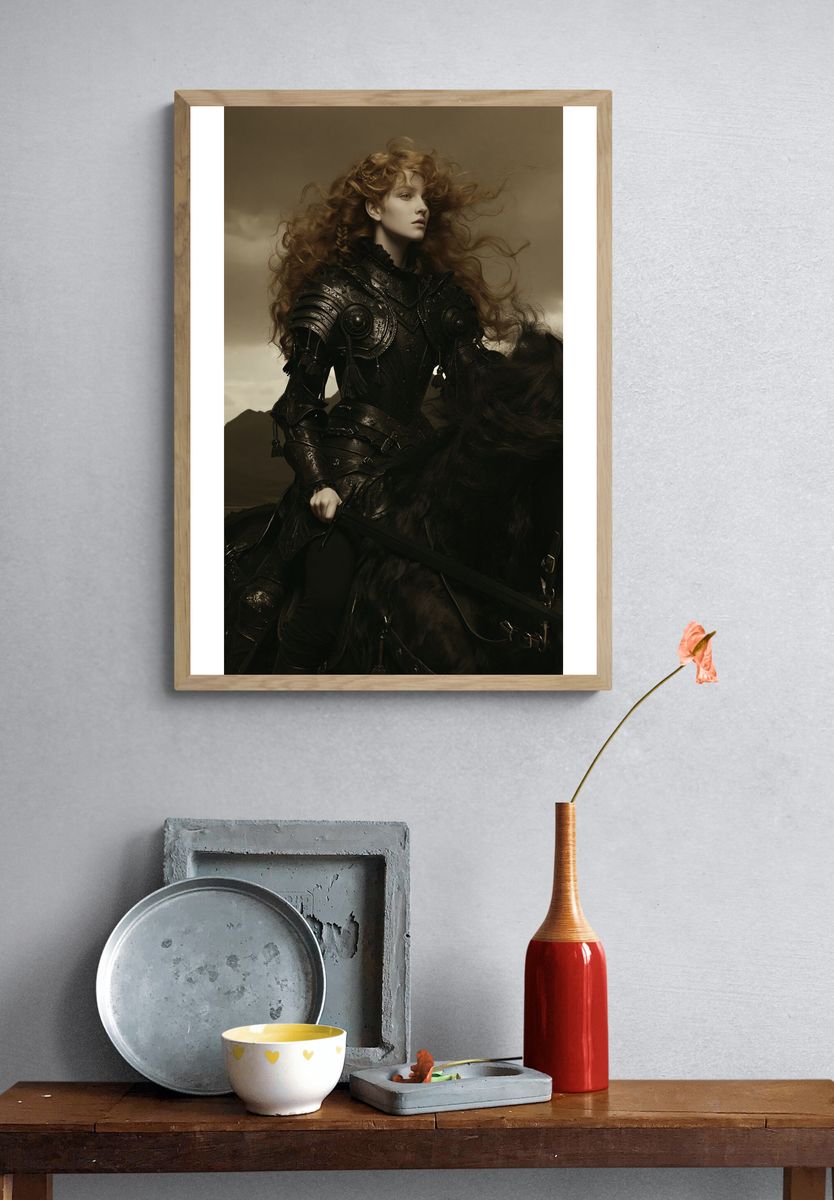 Armored Red-Haired Warrior Portrait Print. — room view 3