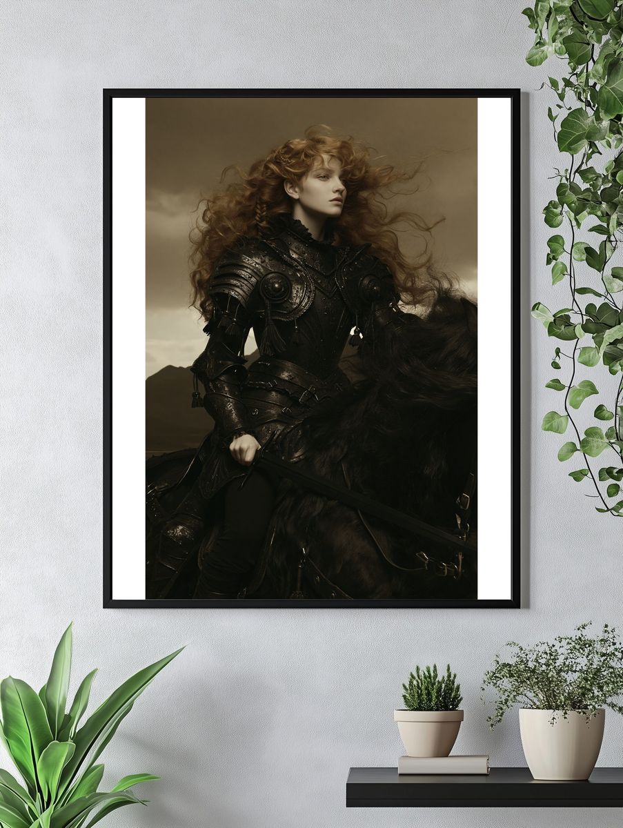Armored Red-Haired Warrior Portrait Print. — room view 4