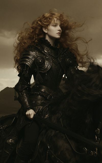 Armored Red-Haired Warrior Portrait Print.