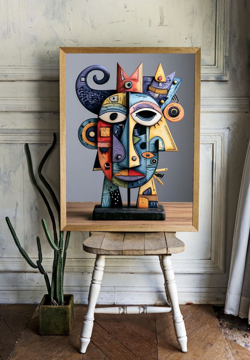 Cubist Mask Sculpture Print. — room view 1