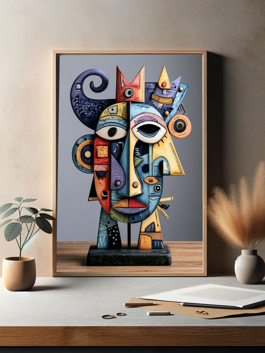 Cubist Mask Sculpture Print. — room view 2